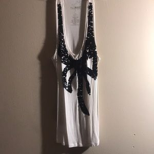 White and black bow tank top